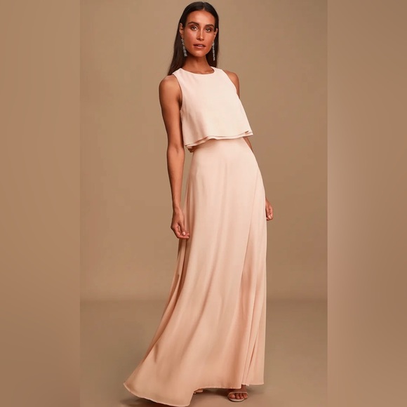 Lulu’s | Utterly Enchanting Lined Sleeveless Maxi Dress Gown Blush Medium - Picture 2 of 11